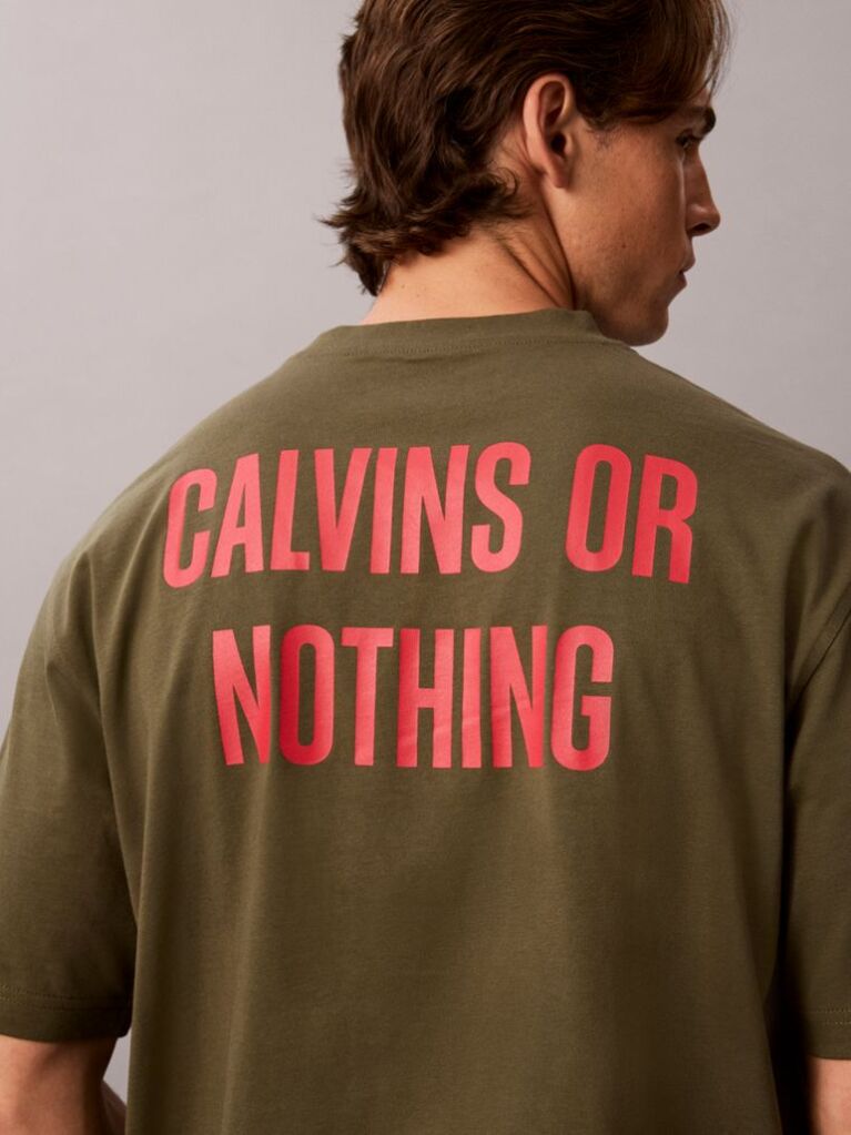 Verde Tricou Lejer Cu Grafica „Calvins Or Nothing”  Barbati