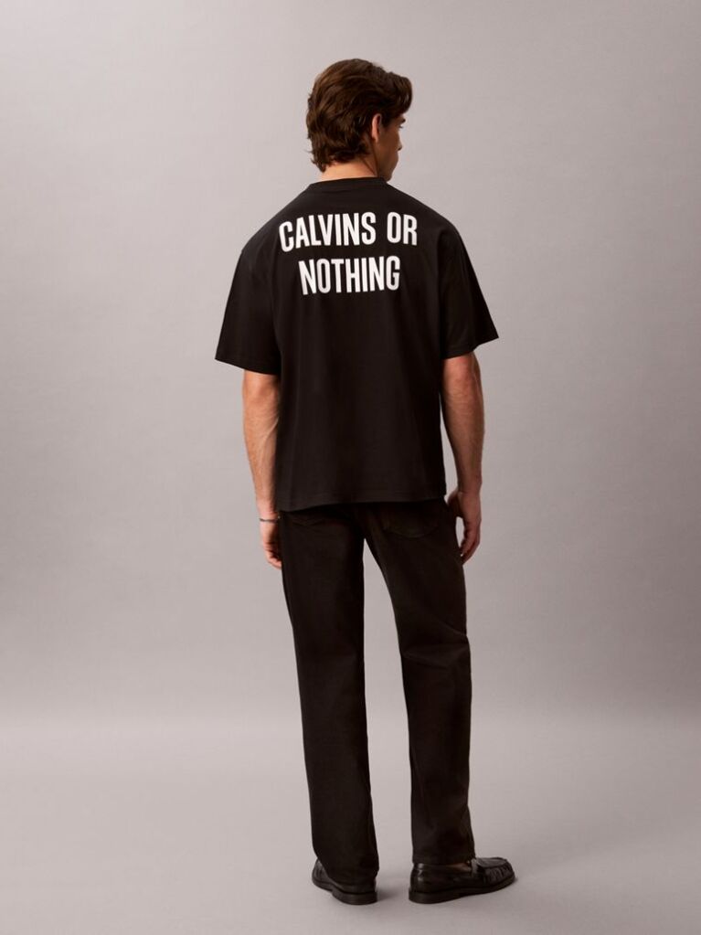 Negru Tricou Lejer Cu Grafica „Calvins Or Nothing”  Barbati