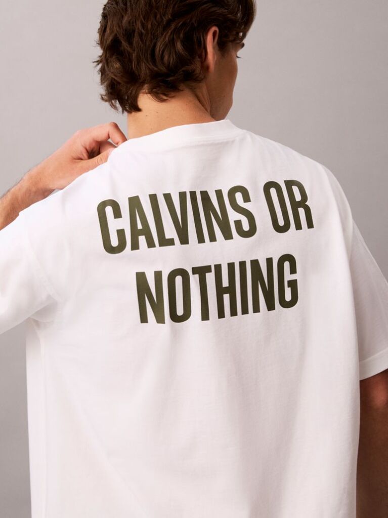 Alb Tricou Lejer Cu Grafica „Calvins Or Nothing”  Barbati