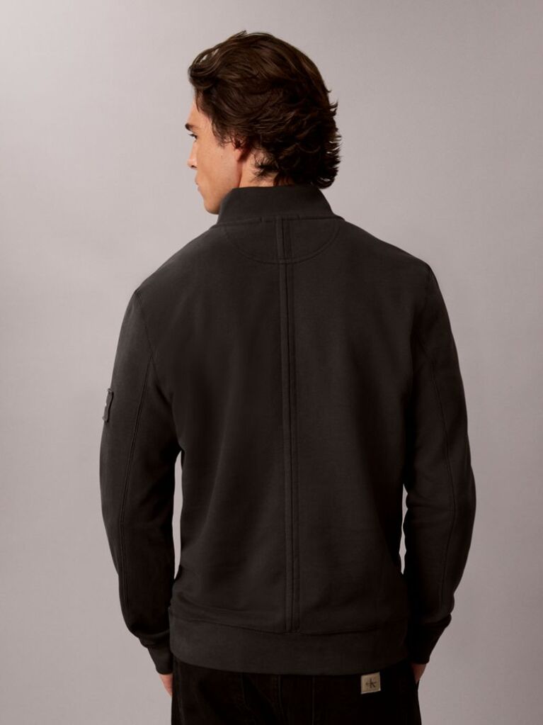Negru Bluza De Trening Din Bumbac Flausat Cu Fermoar Scurt  Barbati