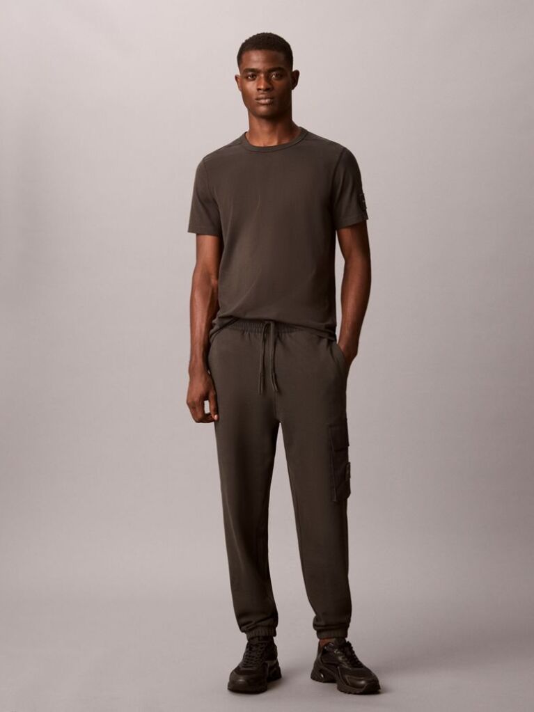 Negru Pantaloni Jogger Cargo Din Bumbac Flausat  Barbati