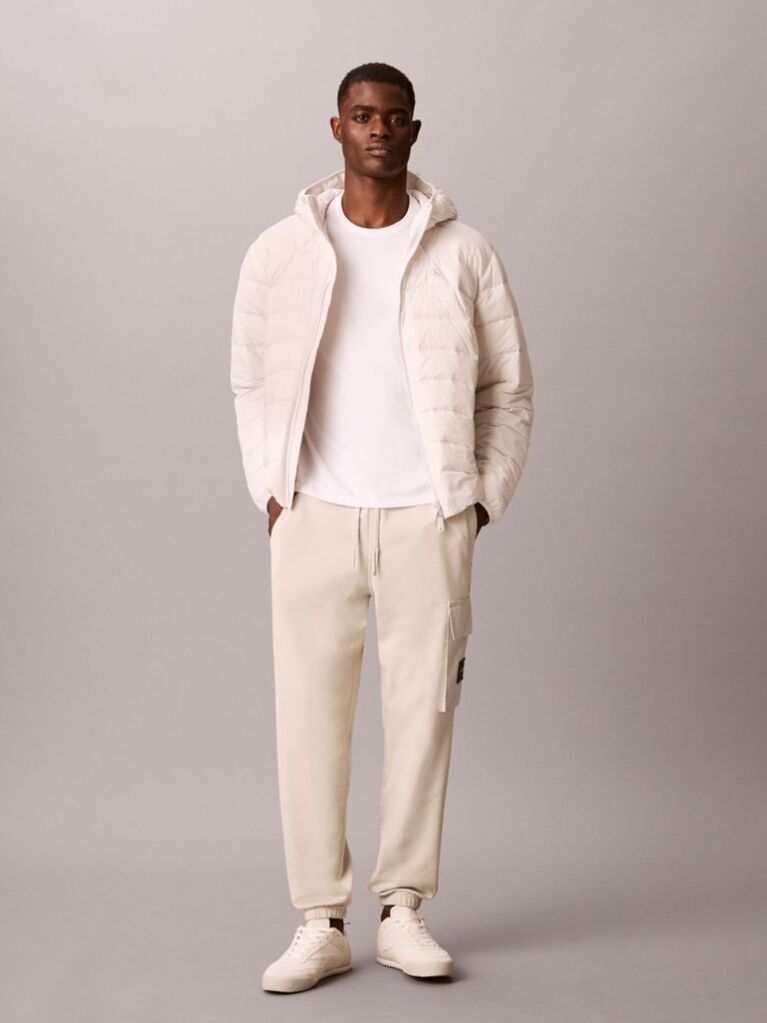 Bej Pantaloni Jogger Cargo Din Bumbac Flausat  Barbati