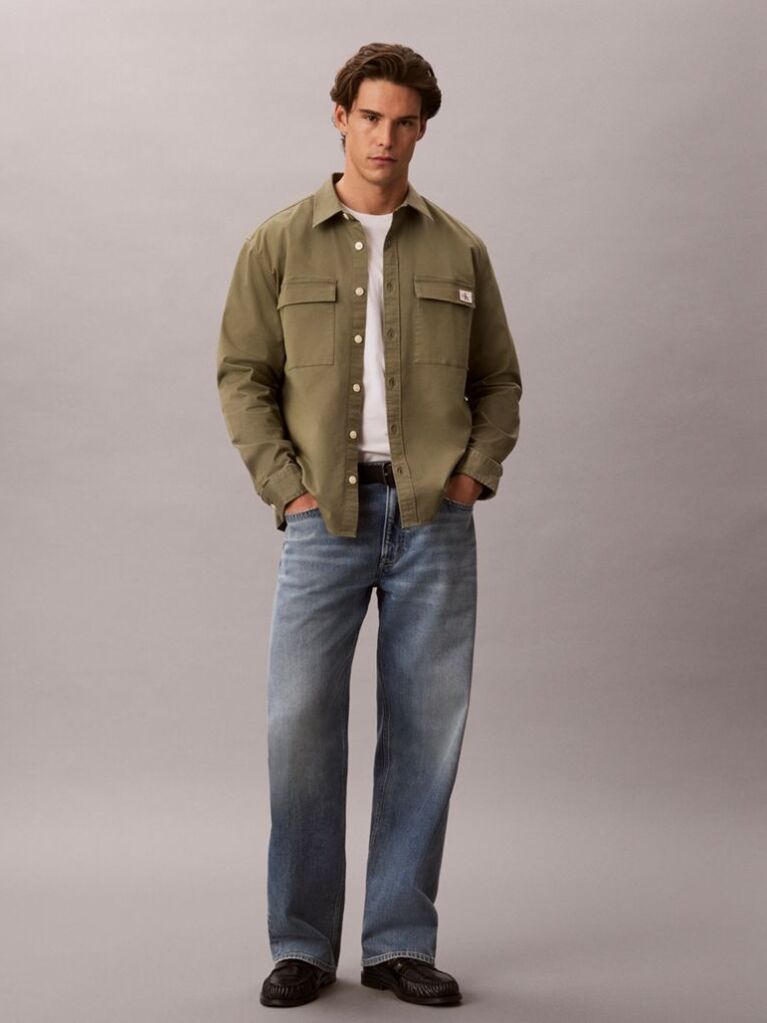 Verde Camasa Overshirt Utility Din Bumbac Confortabil  Barbati
