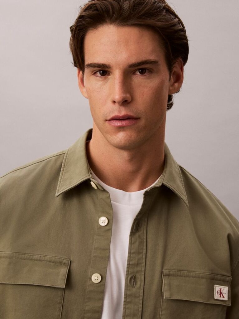 Verde Camasa Overshirt Utility Din Bumbac Confortabil  Barbati