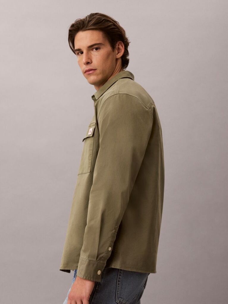 Verde Camasa Overshirt Utility Din Bumbac Confortabil  Barbati
