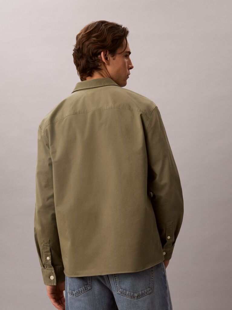 Verde Camasa Overshirt Utility Din Bumbac Confortabil  Barbati