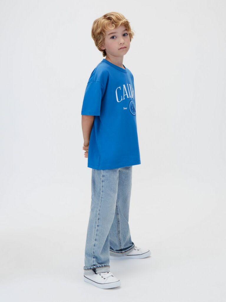 Albastru Tricou Pentru Copii Cu Logo Grafic  Baieti
