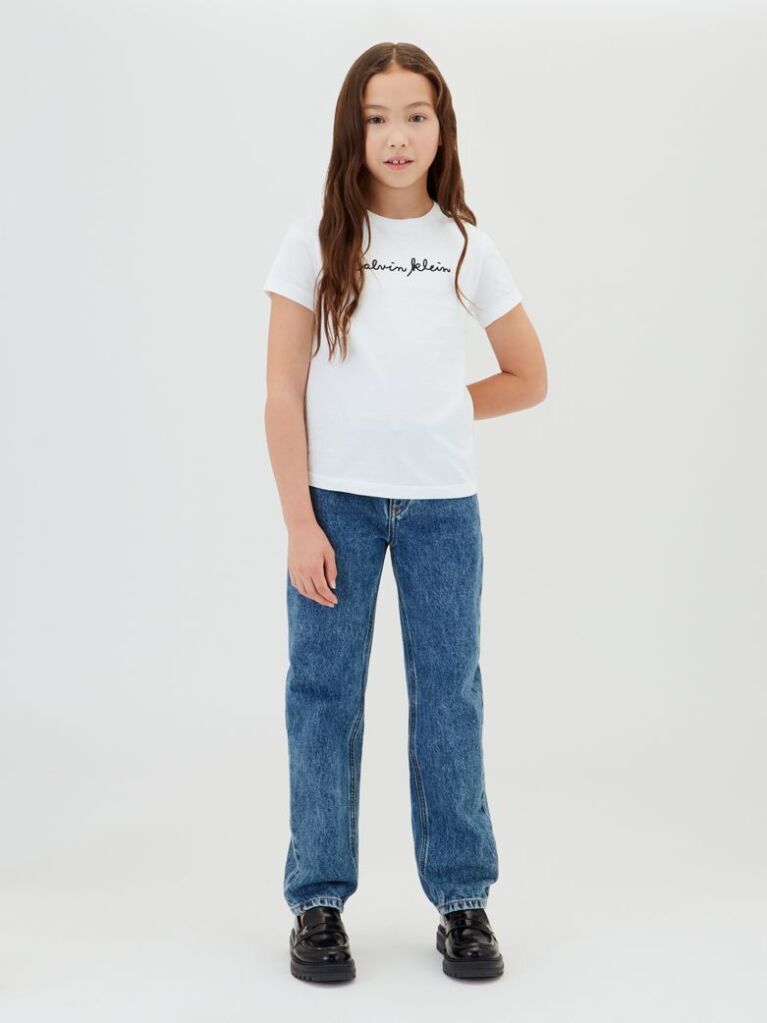 Alb Tricou Slim Cu Logo Pentru Copii   Fete