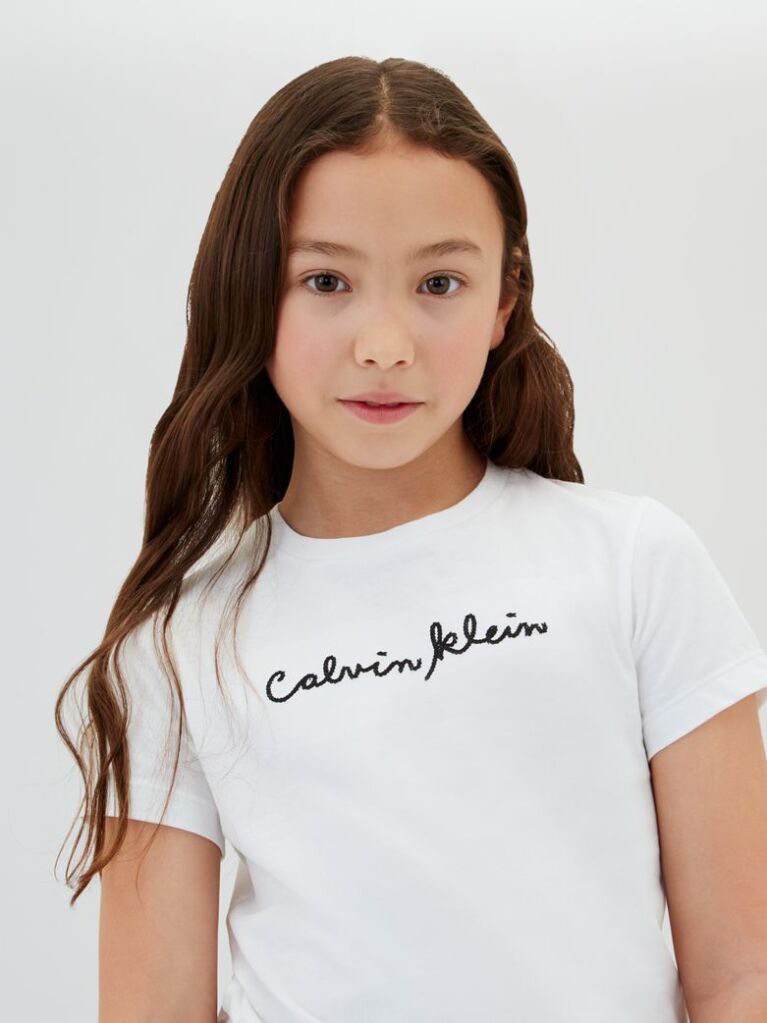 Alb Tricou Slim Cu Logo Pentru Copii   Fete