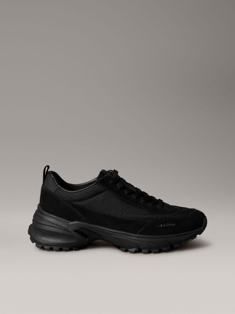 Black Suede and Emblem Logo Nylon Trainers  Men