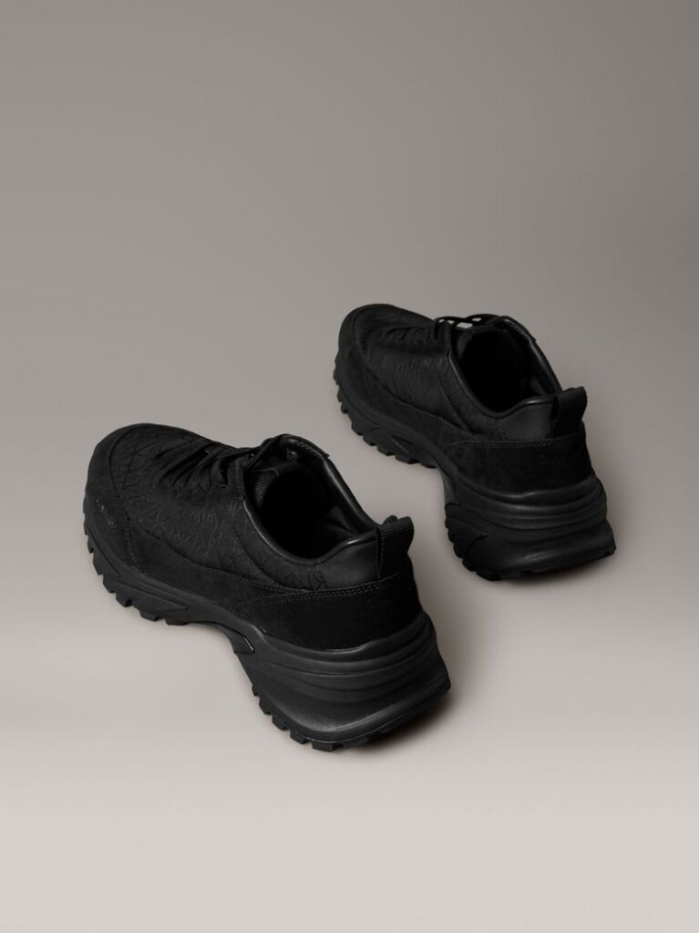 Black Suede and Emblem Logo Nylon Trainers  Men