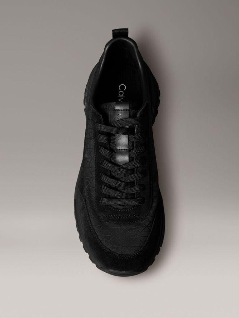 Black Suede and Emblem Logo Nylon Trainers  Men