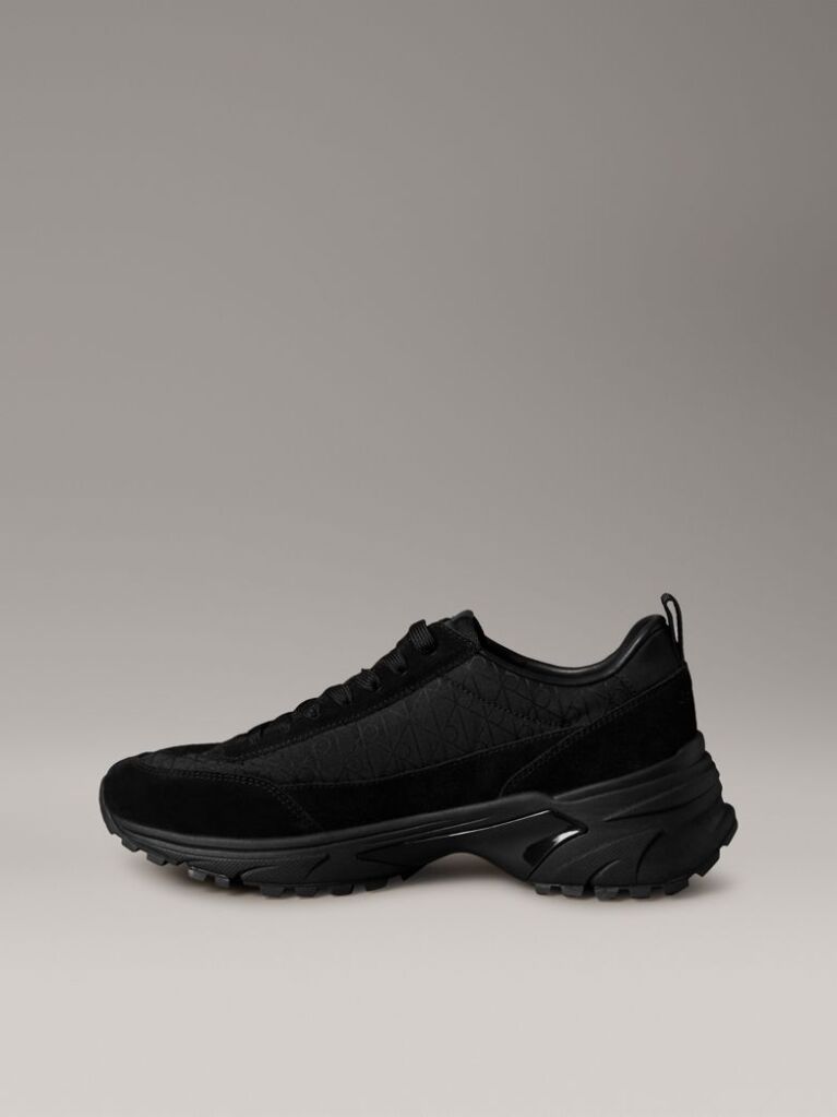 Black Suede and Emblem Logo Nylon Trainers  Men
